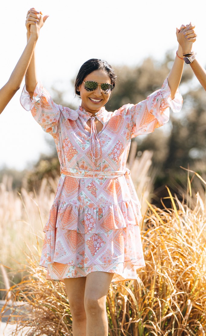 Coraline Long Sleeve Chiffon Ruffle Dress with Shorts