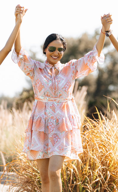 Coraline Long Sleeve Chiffon Ruffle Dress with Shorts