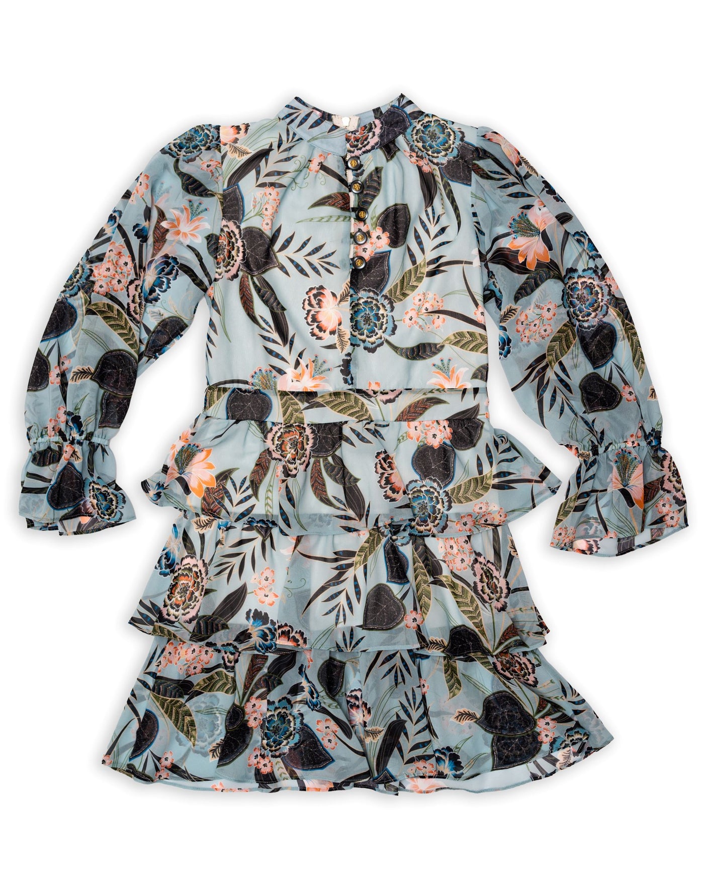 Camellia Print Women's Long Sleeve Chiffon Dress with Shorts